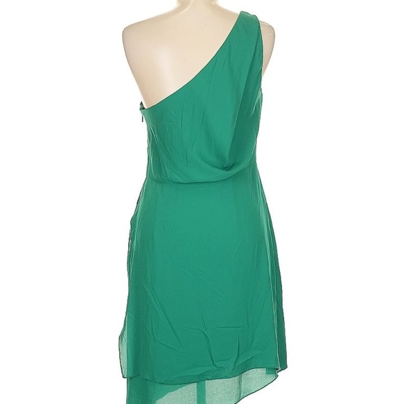 BCBG MAXAZRIA Size 02 Green One Shoulder Dress Ruffle Women Stylish Cut - Picture 2 of 4